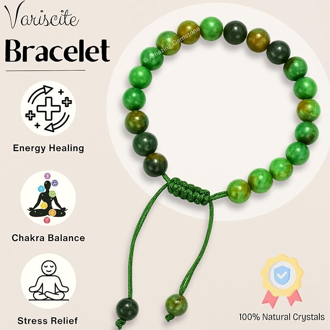 Amazing Gemstone Variscite Bracelet for Women Men's Gifts - Protection Healing Crystal Bracelet - 8mm Gemstone Beaded Adjustable Bracelet