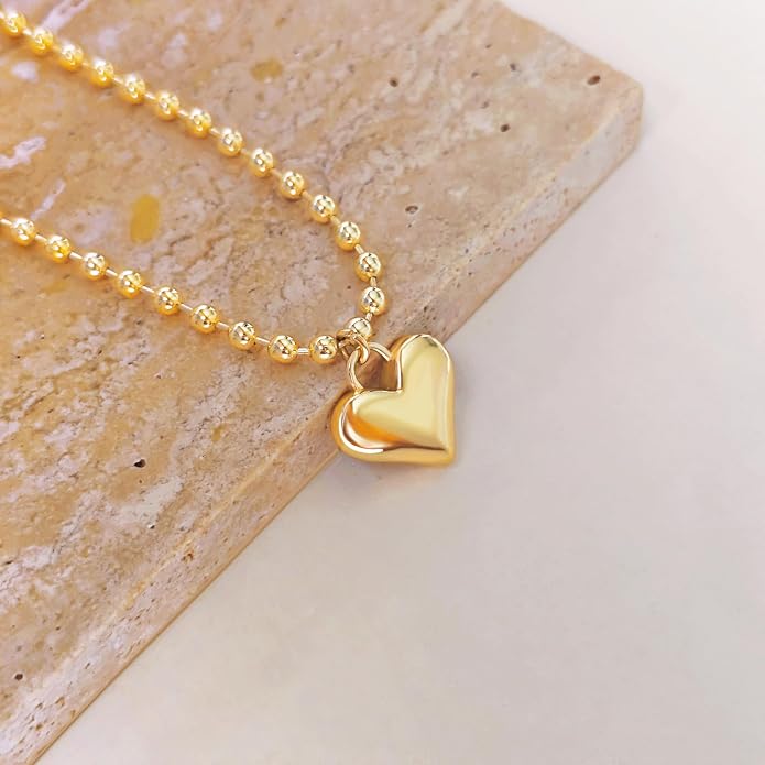 HERIER Cute Heart Necklace Dainty 18k Gold Plated Tiny Heart Pendant Choker Necklaces Small Gold Love Open Heart Chain Necklace for Women Simple Gold Necklace for Women Trendy Jewelry