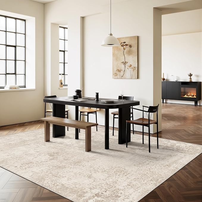 Art&Tuft Washable Rugs 3x5, Anti-Slip Backing Abstract 3x5 Rug, Stain Resistant Rugs for Living Room, Foldable Machine Washable Area Rug (3'x5', Beige)