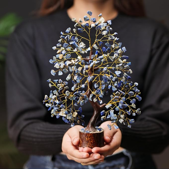 Lapis Lazuli Stone Money Tree | Tree of Life | Energy Healing Stones | Feng Shui Bonsai | Reiki Crystal Healing | Good Luck | Chakra Tree | Spiritual | Crystal Gifts | Office Home Decor