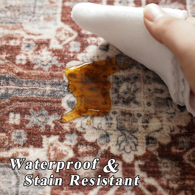 Living Room 7x9 Area Rugs - Washable Area Rug with Non Slip Backing Low Pile Soft Carpet for Bedroom Vintage Rugs Indoor Ultra-Thin Carpets Home Decor Decoration Mat 7x9 Brick