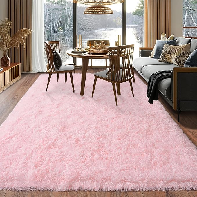 Dssimo Super Fluffy Rug for Bedroom, Modern Shag Pink Area Rugs, Soft and Cozy Plush Carpet for Kids,Girls Boys and Teens Decorations for Living Room Dorm Nursery Classroom, 4x6 Feet