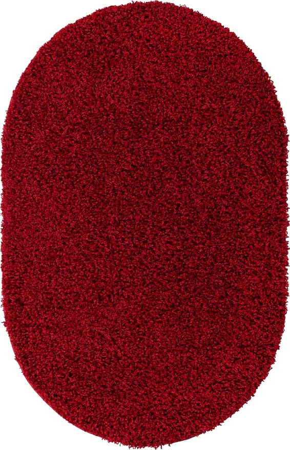 Unique Loom Solid Shag Collection Area Rug (3' 3" x 5' 3" Oval, Cherry Red)