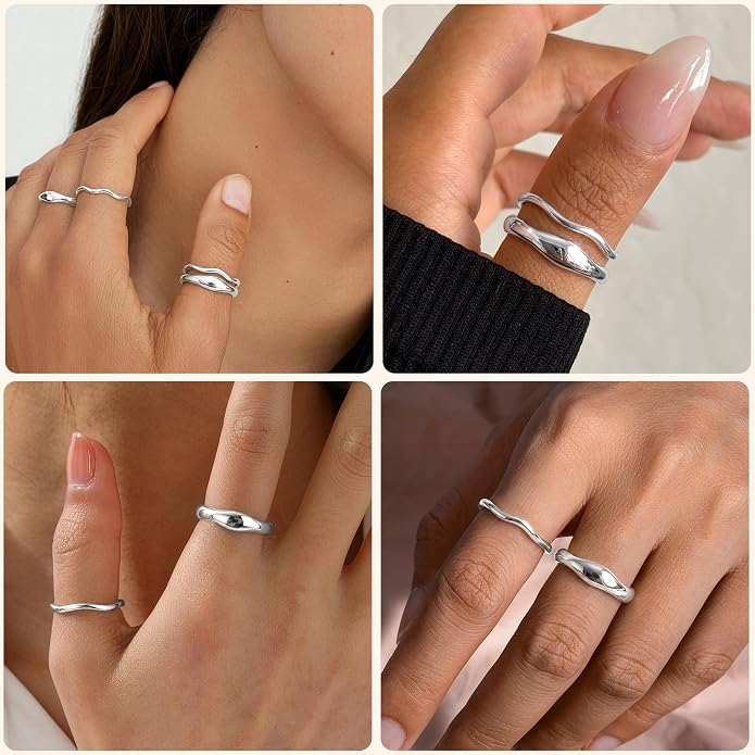 Gold Rings for Women Men Non Tarnish, Waterproof Chunky 14K Gold Plated Dainty Stackable Rings Trendy Statement Pinky Thumb Rings Engagement Eternity Wedding Band Ring Stacking Gold Jewelry Size 3 4 5 6 7 8 9 10 11