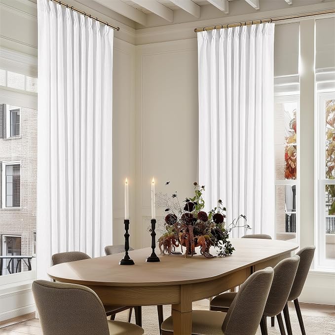 White Pinch Pleated Linen Curtains 102 Inches Long 60 Inch Width Linen Blend Light Filtering Window Curtains 102 Inch for Living Room Bedroom Patio Pinch Pleat Drapes Hooks Rings 1 Panel 60Wx102L
