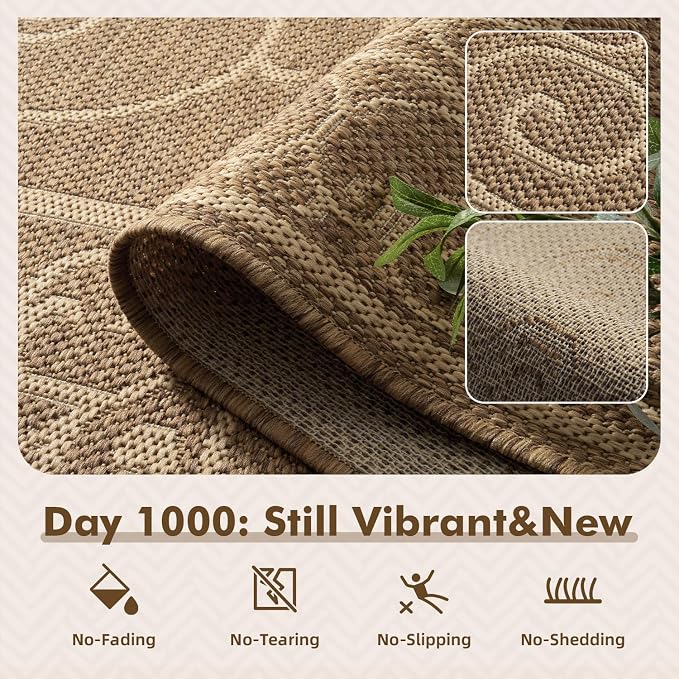MontVoo-Outdoor Rug-Patio Rug 5x7 ft Polypropylene Indoor Outdoor Rugs Outdoor Carpet for Patio Deck Balcony Porch, Textured Weave, Durable for High Traffic, Fade-Resistant, Vintage Neutral Brown