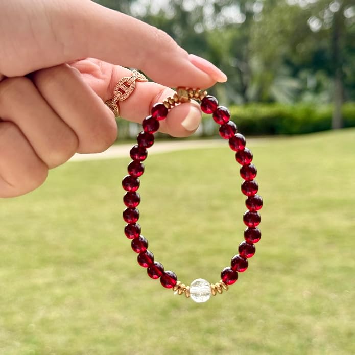 LINGYUAN Feng Shui Wealth and Luck Bracelet with Gold Foil Five Gods Amulet-Red Agate Cinnabar Gemstone Bracelet for Prosperity, Protection & Success, Lucky Charm Gift for Men & Women
