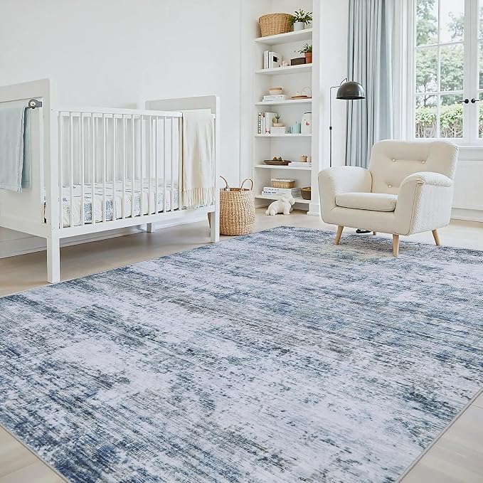 6x9 Area Rugs Living Room Rug Modern Abstract Neutral Washable Rugs Non Slip Soft Carpet Large Area Rug Low Pile Stain Resistant Non Shedding for Bedroom Nursery Dining Room Home Office Gray Blue