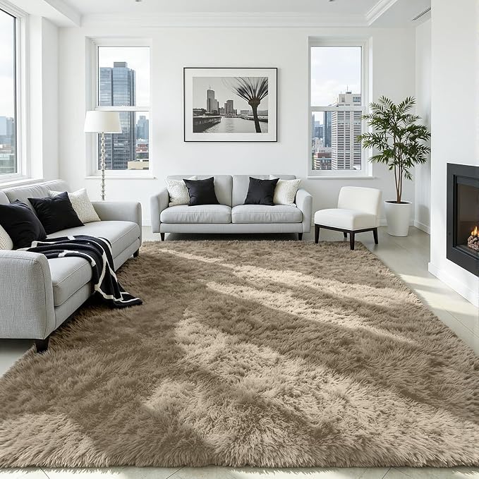 5x7 Area Rug for Living Room, Ultra Soft Fluffy Grey Camel Rugs for Bedroom, Non Slip Large Shag Carpet, Fuzzy Plush Nursery Rug, Thick Washable Indoor Floor Carpets for Kids Office Dorm Home Decor