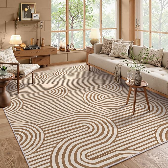 Lahome Modern Washable Rugs 8x10, Khaki Bedroom Rug Kids Rugs for Playroom | Non Slip Soft,Play Room Backing Accent Ultra-Thin Carpet for Nursery Dining Room Classroom Alba