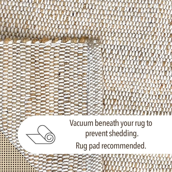 Chardin Home 9x12 Jute Cotton Hand Woven Area Rug, Natural Jute/Cream Braided Boho Farmhouse Rug, Rustic Vintage Reversible Natural Fiber Rug for Living Room, Bedroom, Dining Room, Office, or Entryway