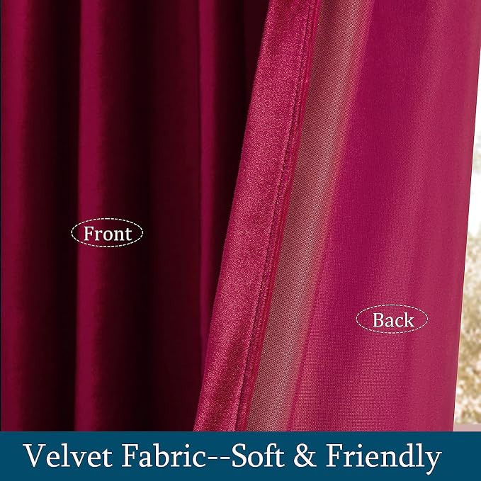 PRIMROSE Red Curtains 90 inch for Living Room Velvet Drapes Blackout Rod Pocket Back Tab Window Treatment Semi Room Darkening Decor Curtains for Bedroom Set of 2 Panels