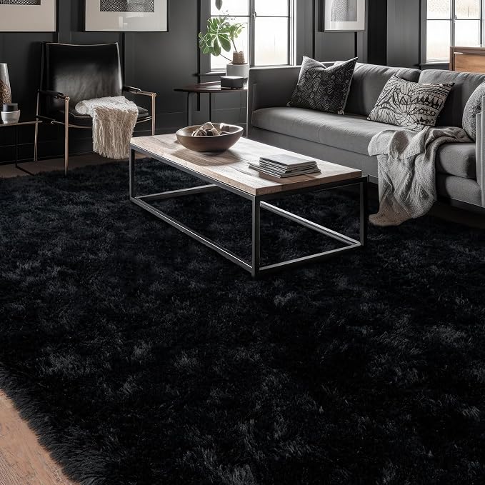 Dssimo Black Rug for Bedroom Living Room, 6x9 Soft Shaggy Area Rugs | Large Plush Fluffy Upgrade Non-Slip Black Rugs for Classroom Nursery Kids Room Dorm Room Home Decor, Indoor Floor Carpet