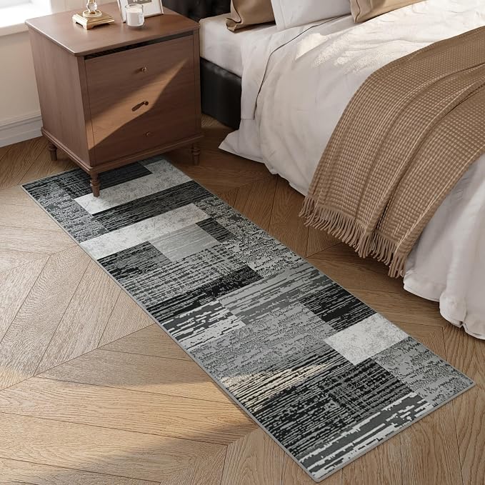 FlyDOIT Modern Geometric Patchwork Area Rug, 2x6 Grey Runner Rugs for Living Room, Rockwood Collection Indoor Rugs for Bedroom, Throw Carpet Floor Decor for Entryway Dining Room Office Nursery
