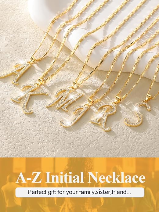 U7 Initial Necklace for Women, Gold/Platinum Plated CZ Crystal Letter A-Z Pendant Necklace, Shiny 20 Inch Name Chain Dainty Personalized Jewelry for Men Mom Wife Friend