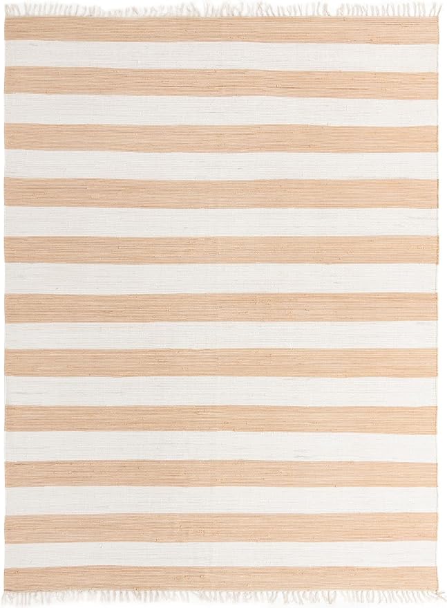 Unique Loom Chindi Rag Collection Area Rug - Striped (10' x 13' 1" Rectangle, Beige/ Ivory)