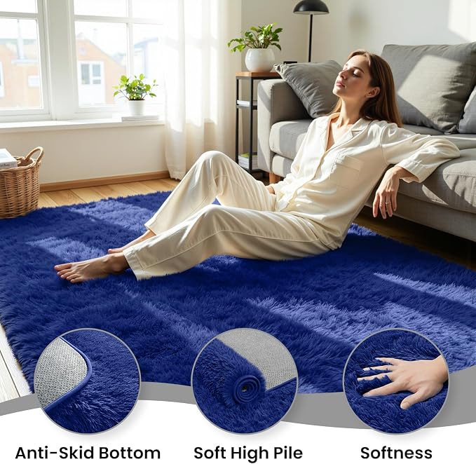 5x8 Area Rug for Living Room, Ultra Soft Fluffy Blue Rugs for Bedroom, Non Slip Large Shag Carpet, Fuzzy Plush Nursery Rug, Thick Washable Indoor Floor Carpets for Kids Office Dorm Home Decor