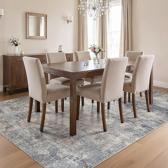 cotiled 5x7 Area Rugs Abstract Soft Non Slip Washable Living Room Rug | Stain Resistant, Robot Vacuum & Pet Friendly, Low-pile, For Living Room, Bedroom, Dining Table, Nursery Blue/Brown