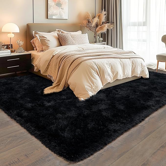 Dssimo Extra Large 9x12 Black Area Rug for Living Room, Soft Shaggy Rugs | Plush Fluffy Upgrade Non-Slip Black Carpet for Classroom Nursery Kids Room Dorm Room Mordern Home Decor, Indoor Floor Carpet