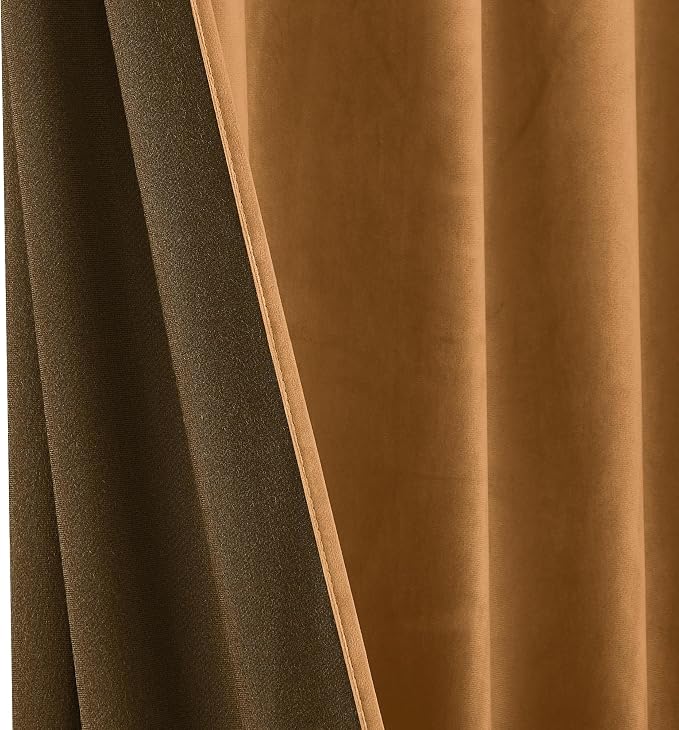 RYB HOME Bronze Velvet Curtains for Bedroom Living Room, Thermal Insulated Privacy UV Heat Blocking Luxurious Soft Rod Pocket Back Tab Drapes for Nursery, 52" W x 108" L, 2 Panels