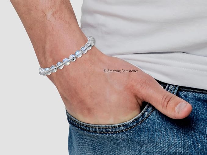 Amazing Gemstone Premium Rainbow Moonstone Bracelet for Women Men's Gifts - Protection Healing Crystal Bracelet - 8mm Gemstone Beaded Adjustable Bracelet Pulseras para Hombres Mujer Stocking Stuffers