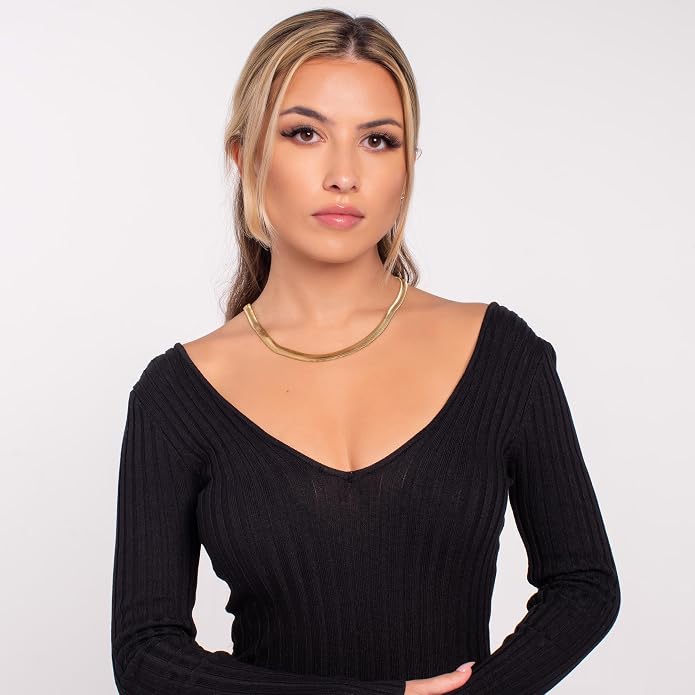 Barzel 18K Gold Plated Flat Herringbone Snake Chain Necklace for Women | Made In Brazil