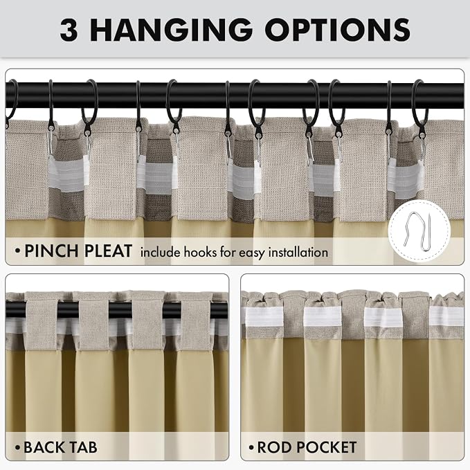 MIULEE 100% Blackout Linen Curtains 42 x 90 Inch Pebble Taupe 2 Panels | Thermal Insulated, Room Darkening Drapes for Bedroom Living Room, Back Tab Rod Pocket Pinch Pleated, Solid Luxury Decor