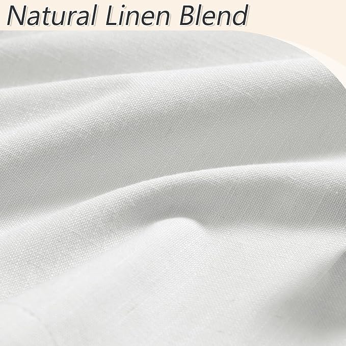 Guken White 100% Blackout Linen Curtains 52 Inch Wide by 62 Inch for Living Room Bedroom Back Tab/Rod Pocket Thermal Insulated Black Out Linen 2 Drapes Room Darkening Window Curtains