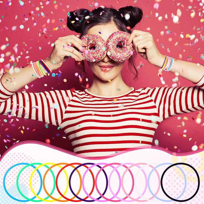 Nuenen 1000 Pcs Jelly Bracelets Bulk 80's Silicone Rubber Bracelets 13 Color Rainbow Glow Neon Stretchable Retro Wristbands Women Hair Ties for Party Favors Halloween Christmas Disco