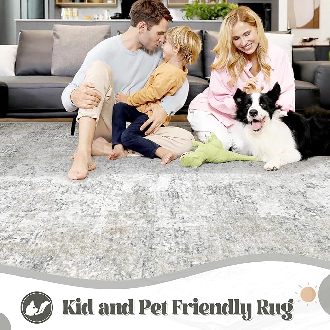 XLUEZ 8x10 Area Rugs for Living Room, Washable Modern Abstract Large Area Rug Neutral Soft Non Slip Kids Rug Stain Resistant Indoor Carpet for Bedroom Nursery Dining Room Playroom(BeigeGrey, 8'x10')