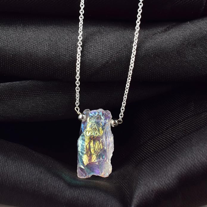 Natural Angel Aura Quartz Crystals Pendant Necklace, Cabochon Gemstone, Energy Healing Crystals, Birthday, Gift for Her, Gemstone Jewelry 18 inch AAA+ Quality