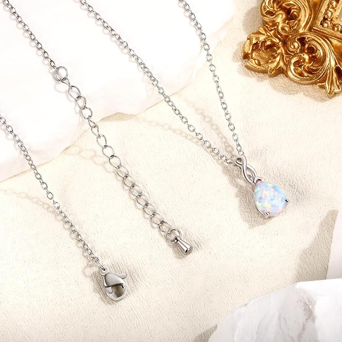 VOLUKA Created Opal/Amethyst/Mystic Topaz Pendant Necklace for Women,18K White/Rose Gold Plated Chain Wedding Engagement Jewelry Gift