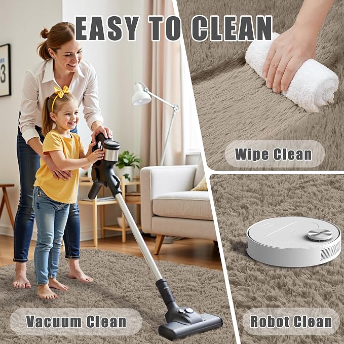 4x6 Area Rug for Living Room:Ultra Soft Fluffy Shag Grey Camel Rugs,Large Fuzzy Plush Indoor Non Slip Carpet Washable Rug for Bedroom Kids Nursery Office Dorm Modern Decor(Grey Camel 4'x6')