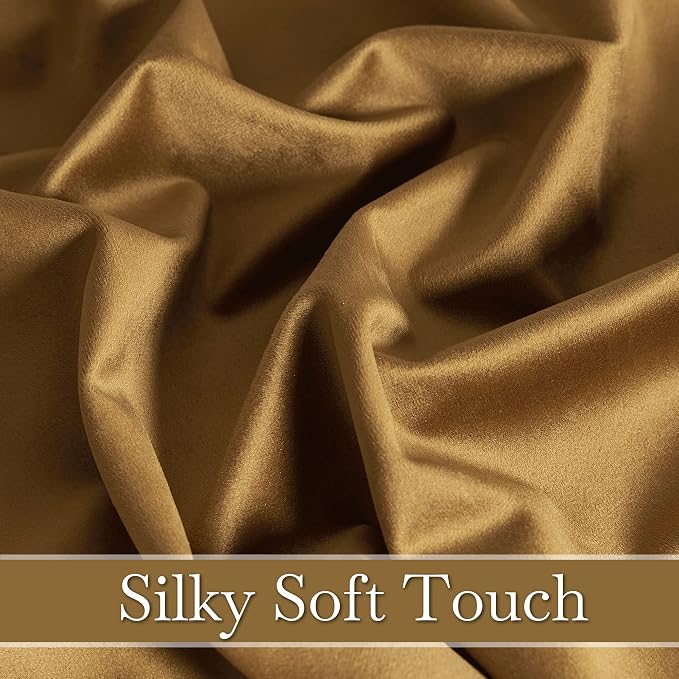 RYB HOME Gold Brown Velvet Curtains 72 inches for Farmhouse - Smooth Plush Privacy Blackout Energy Efficient Window Treatment Vintage Luxury Decoration for Retro Bedroom, 2 Pieces