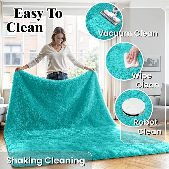 6x9 Area Rug for Living Room, Ultra Soft Fluffy Turquoise Rugs for Bedroom, Non Slip Large Shag Carpet, Fuzzy Plush Nursery Rug, Thick Washable Indoor Floor Carpets for Kids Office Dorm Home Decor