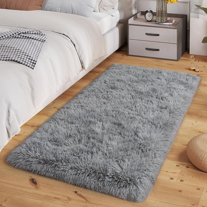 Dssimo 2x3 Small Grey Rug, Upgrade Non Slip Throw Bedside Area Rugs, | Soft Fluffy Shag Non-Slip Carpet for Kids,Girls Boys and Teens Decorations for Living Room Dorm Nursery Classroom