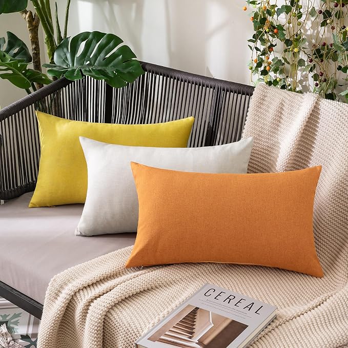 MIULEE Pack of 2 Decorative Outdoor Solid Waterproof Throw Pillow Covers Faux Linen Garden Farmhouse Cushion Cases for Patio Tent Balcony Couch Sofa 20x20 Inch Brown