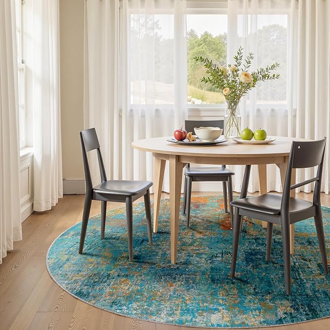 RELEANY Washable Area Rugs 6ft Non-Slip Modern Abstract Soft for Living Room Entryway Bedroom Kitchen, Print Pattern, Teal Blue Green Orange Rust Red Coloreful