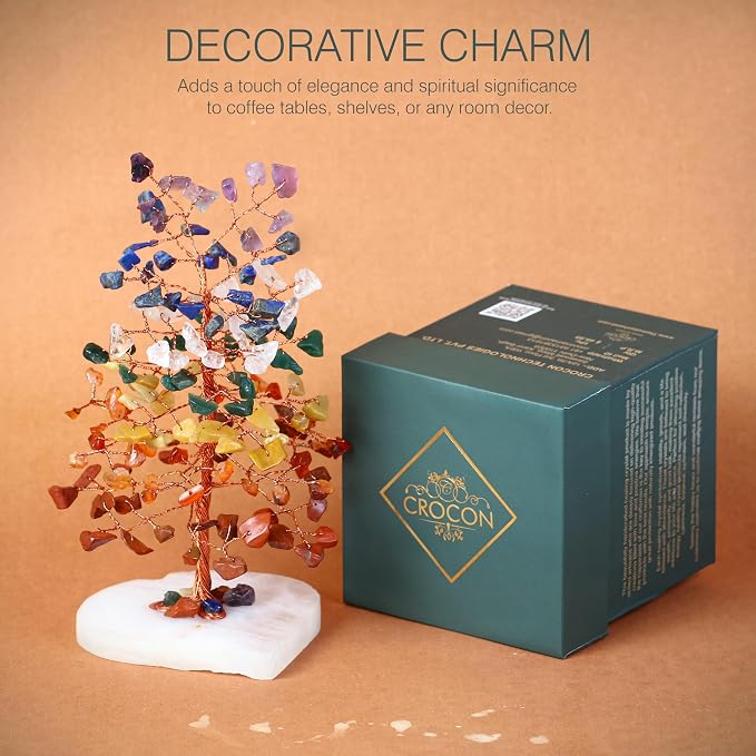 Crocon® Crystal Heart Base Tree of Life, Birthday Gifts for Women, 7 Chakra Healing Crystals Tree Brings Positive Energy, Good Luck, Feng Shui House & Office Desk Decor for Girlfriend & Wife Present