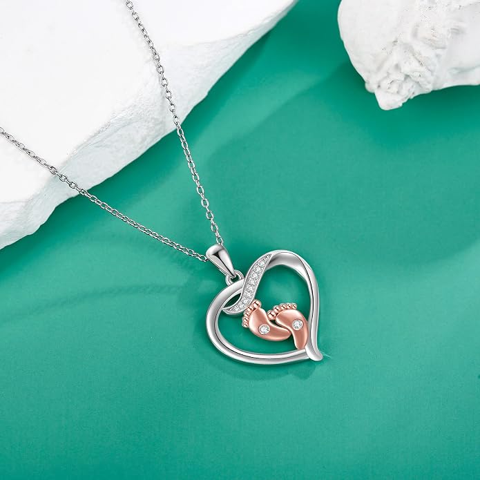 Mother Necklaces Sterling Silver Mom/Mommy of an Angel/Mom Thor Hammer/Heart Footprint Pendant Birthday Mothers Day Jewelry for Women