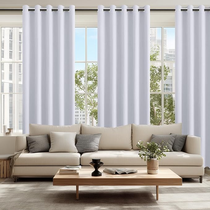Hiasan Blackout Curtains for Bedroom, 60 x 84 Inches Long - Thermal Insulated & Energy Saving Window Curtains for Living Room, 2 Drape Panels Sewn with Tiebacks, Greyish White