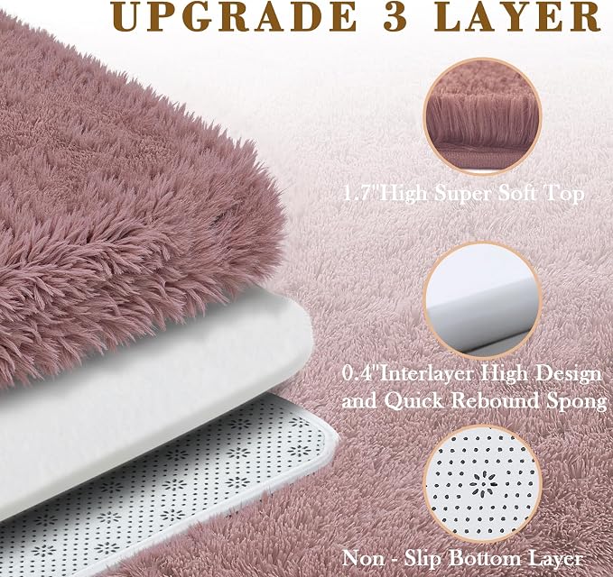 Area Rugs 10x14 Living Room, Shaggy Carpet Soft Plush Furry Bedside Rug Large Area Rugs for Bedroom Home Decor Anti Slip(10 x 14, Blush)