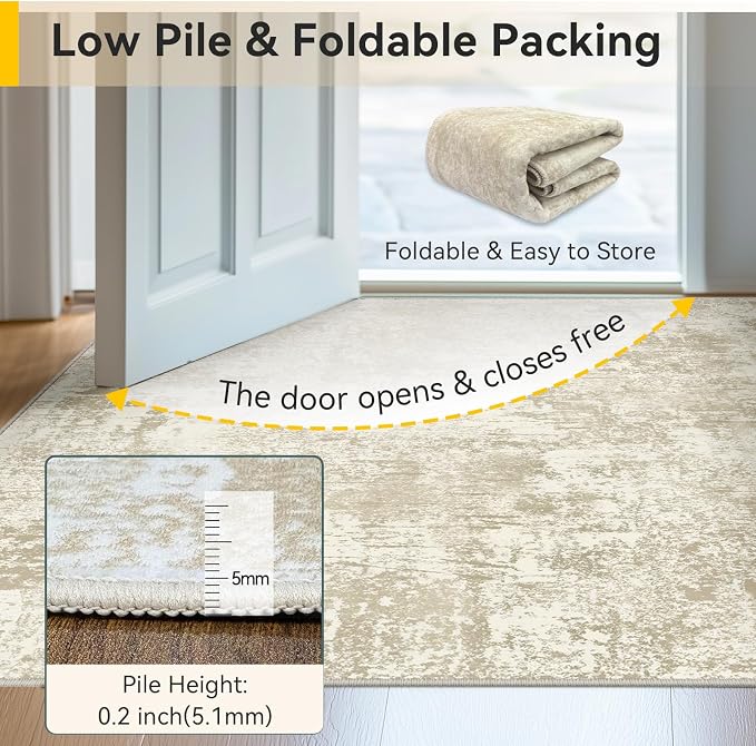 RELEANY Washable Area Rugs 6'x9' Non-Slip Modern Abstract Soft for Living Room Entryway Bedroom Kitchen, Print Pattern, Beige Cream Brown