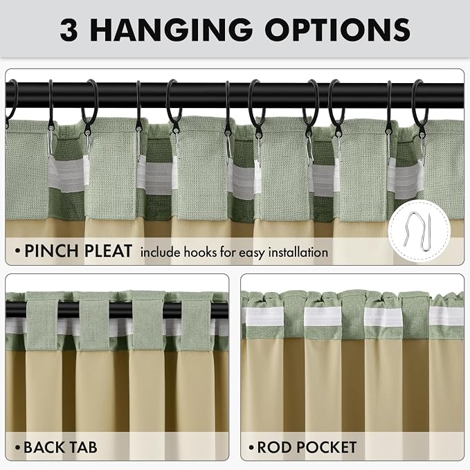 MIULEE 100% Blackout Linen Curtains 42 x 90 Inch Sage Green 2 Panels | Thermal Insulated, Room Darkening Drapes for Bedroom Living Room, Back Tab Rod Pocket Pinch Pleated, Solid Luxury Decor