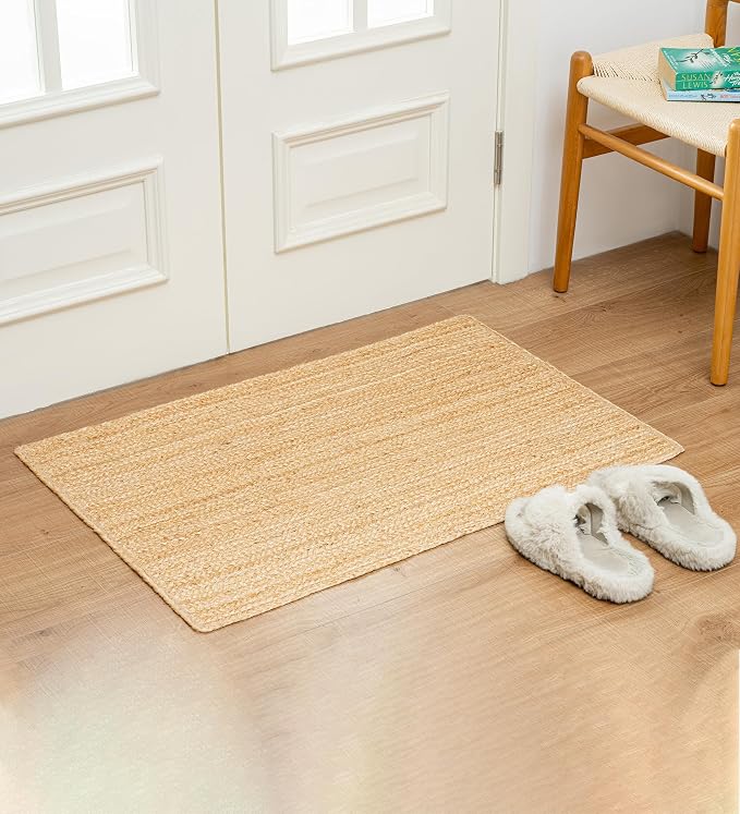 Shatex 2x3ft Handcrafted Braided Jute Rug, Farmhouse Decor Burlap Rug for Entryway and Hallway, Natural Color