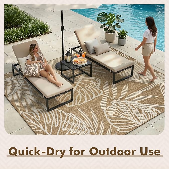 MontVoo-Outdoor Rug-Patio Rug 8x10 ft Polypropylene Indoor Outdoor Rugs Outdoor Carpet for Patio Deck Balcony Porch, Textured Weave, Durable for High Traffic, Fade-Resistant, Tropical Neutral Brown