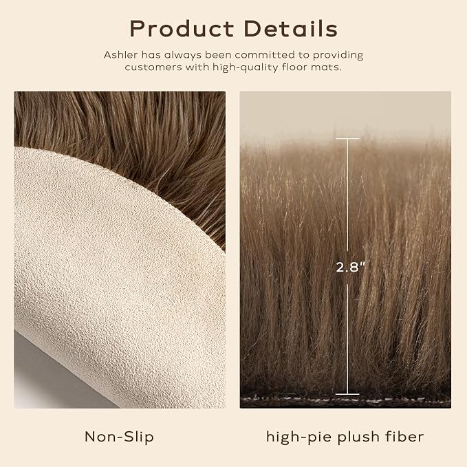 Ashler Faux Fur Rug, Fluffy Shaggy Area Rug Ultra Soft 2.3 x 3.3 Feet Sheepskin Fur, Dark Coffee Fuzzy Rug Machine Washable Shag Rug, Nursery Decor Throw Rugs for Bedroom, Kids Room, Living Room