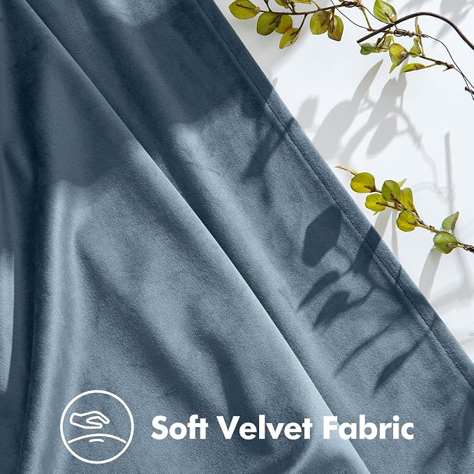 MIULEE Stone Blue Velvet Curtains 90 inches Long, Pinch Pleated Blackout Drapes with Hooks, Thermal Insulated Pinch Pleat Panels for Bedroom Living Room, 2 Panels