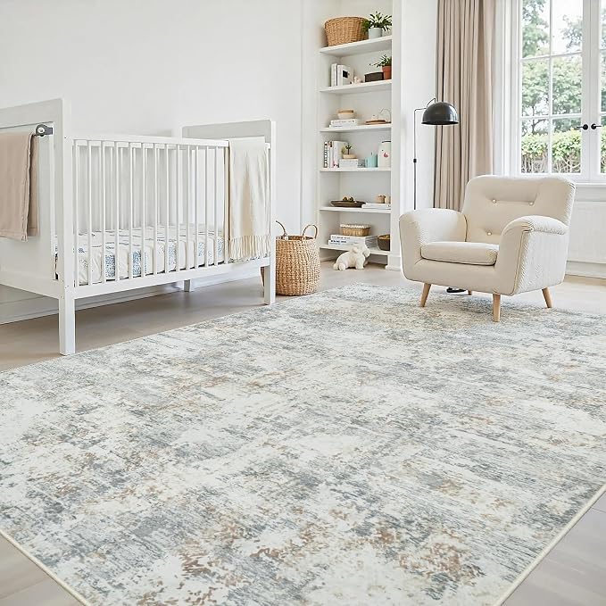 5x7 Area Rugs Living Room Rug Modern Abstract Neutral Washable Rugs Non Slip Soft Carpet Large Area Rug Low Pile Stain Resistant Non Shedding for Bedroom Nursery Dining Room Home Office Gray Brown