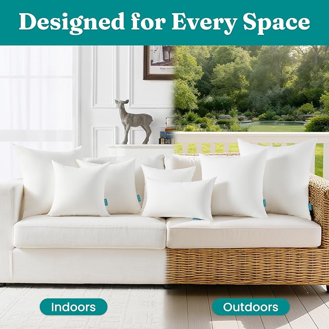 Oubonun 12x20 Waterproof Outdoor Lumbar Pillow Inserts – Pack of 4 Firm & Fluffy, Water Resistant Throw Pillows for Patio, Garden, Porch, or Indoor Decorative